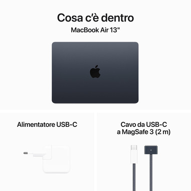 Apple MacBook Air 13'' M3 chip con core 8 CPU e core 8 GPU, 8GB, 256GB SSD  Mezzanotte | MacBook in offerta su Unieuro