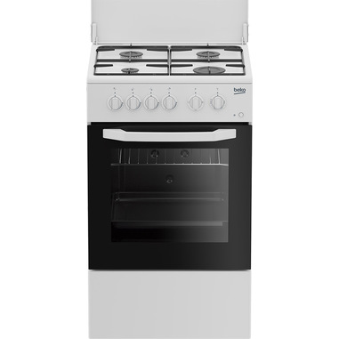 Beko Cucina CSS42014FW, (LxDxA) 50x50x85, Bianca, Forno elettrico statico, piano cottura a gas 4 zone, Coperchio in metallo