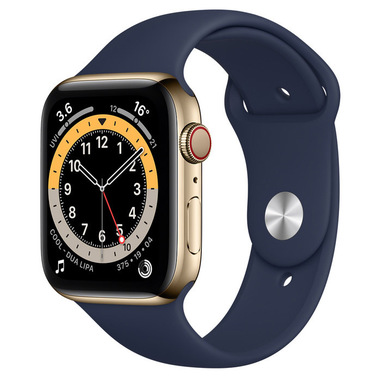 Apple Watch Series 6 GPS + Cellular, 44mm in acciaio inossidabile color oro  con cinturino Sport Deep navy | Smartwatch in offerta su Unieuro