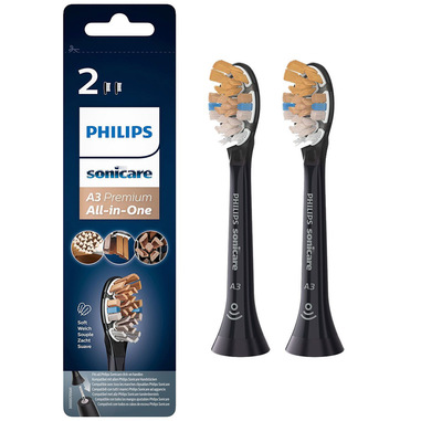 Philips A3 Premium Sonicare 2x Testine nere per spazzolino sonico, denti bianchi e puliti, gengive sane HX9092/11