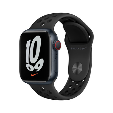 Apple Watch Nike Series 7 GPS + Cellular, 41mm Cassa in Alluminio Mezzanotte con Cinturino Sport Antracite/ Nero