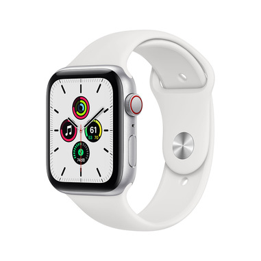 Apple Watch SE GPS + Cellular, 44mm in alluminio argento con cinturino Sport Bianco