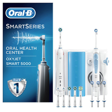 Oral-B Oral Center Spazzolino Elettrico Smart 5000 e Idropulsore Oxyjet con 4 Testine Oxyjet + 6 Testine Di Ricambio