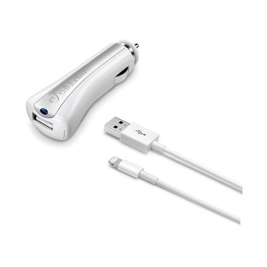 Cellularline USB Car Charger Kit - Lightning Cavo e caricabatterie 5W in un'unica soluzione Bianco