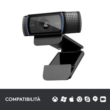 Logitech C920 HD Pro Webcam, Videochiamata Full HD 1080p/30fps, Audio Stereo ‎Chiaro, ‎Correzione Luce HD, Funziona con Skype, Zoom, FaceTime, Hangouts, ‎‎PC/Mac/Laptop/Tablet/Chromebook - Nero