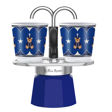 Bialetti SET MINI EXPRESS MR BLU caffettiera manuale Moka Nero, Blu, Acciaio inox