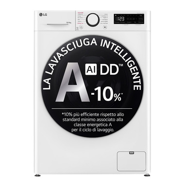 LG D4R5010TSWS Lavasciuga 10/6kg AI DD, Serie R5 Classe D, 1400 giri, TurboWash 360, Vapore, Eco Hybrid, Bianca