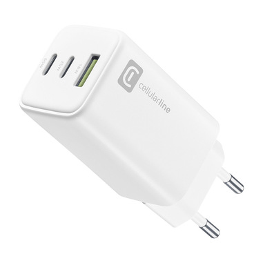 Cellularline Multipower Trio Port 65W - Smartphone, tablet e laptop Caricabatteria da rete 65W con 3 porte USB + USB-C + USB-C