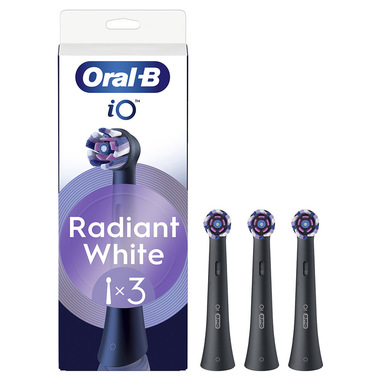 Oral-B Testine di Ricambio iO Series Radiant White Black, testine rotonde di ricambio originali, setole angolate per una rimozione più profonda della placca, con petali lucidanti per lo sbiancamento dei denti, 3