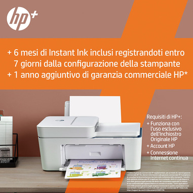 HP DeskJet Stampante multifunzione 4122e, Colore, Stampante per Casa,  Stampa, copia, scansione, invio fax da mobile, wireless; +; idonea a  Instant Ink; stampa da smartphone o tablet; scansione verso PDF