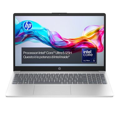 HP 15-fd1005nl Intel® Core™ Ultra 5 125H Computer portatile 39,6 cm (15.6") Full HD 16 GB DDR5-SDRAM 512 GB SSD Wi-Fi 6 (802.11ax) Windows 11 Home Argento